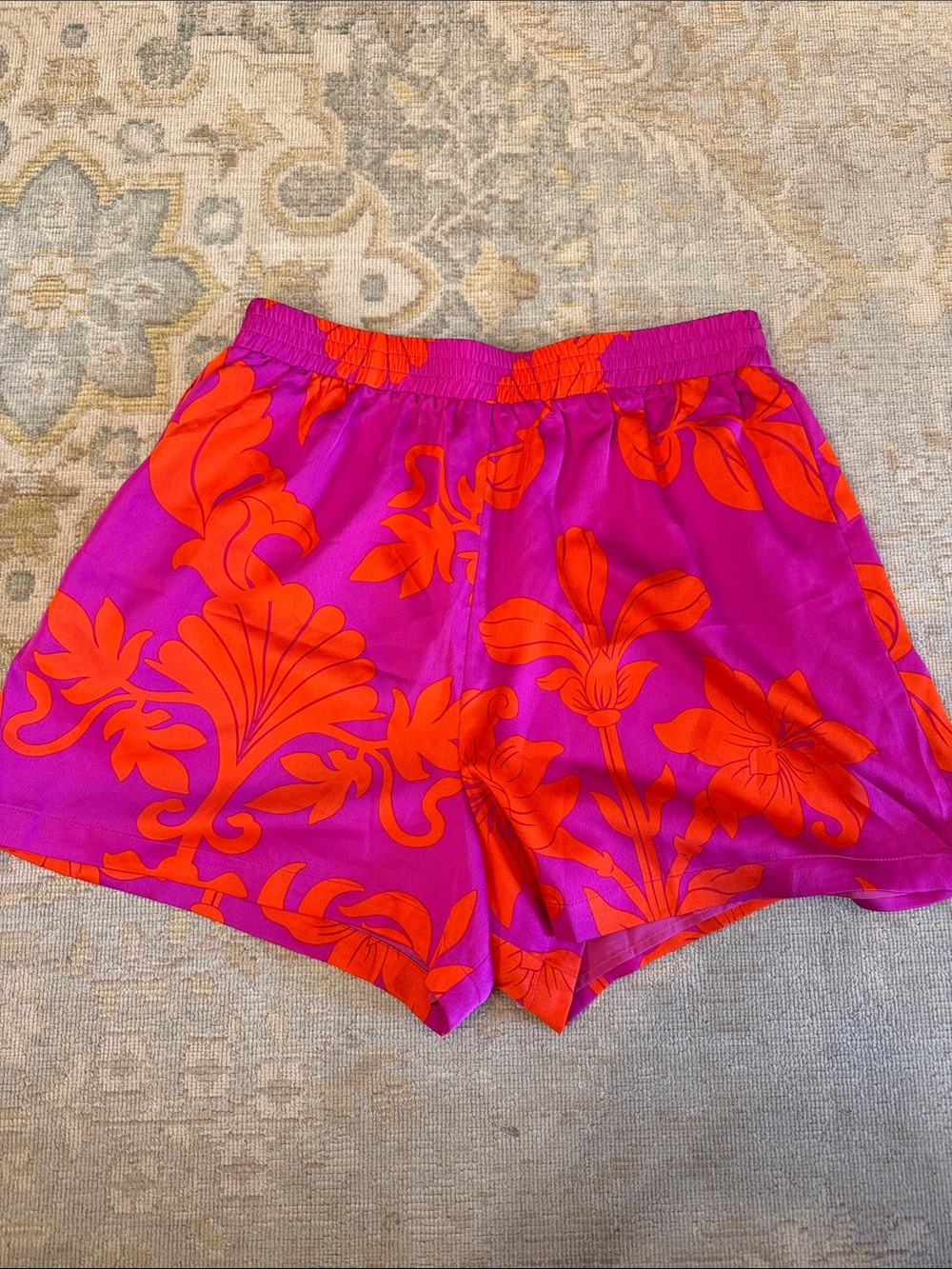 Sugarlips Hot Pink Shorts with Bold Orange Floral Print